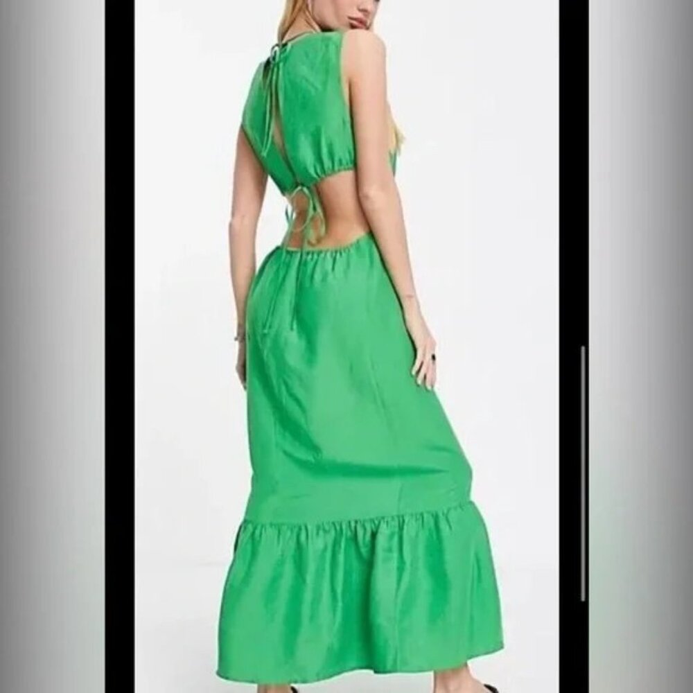 Topshop Green Sleeveless Maxi Dress with Ruffle Hem